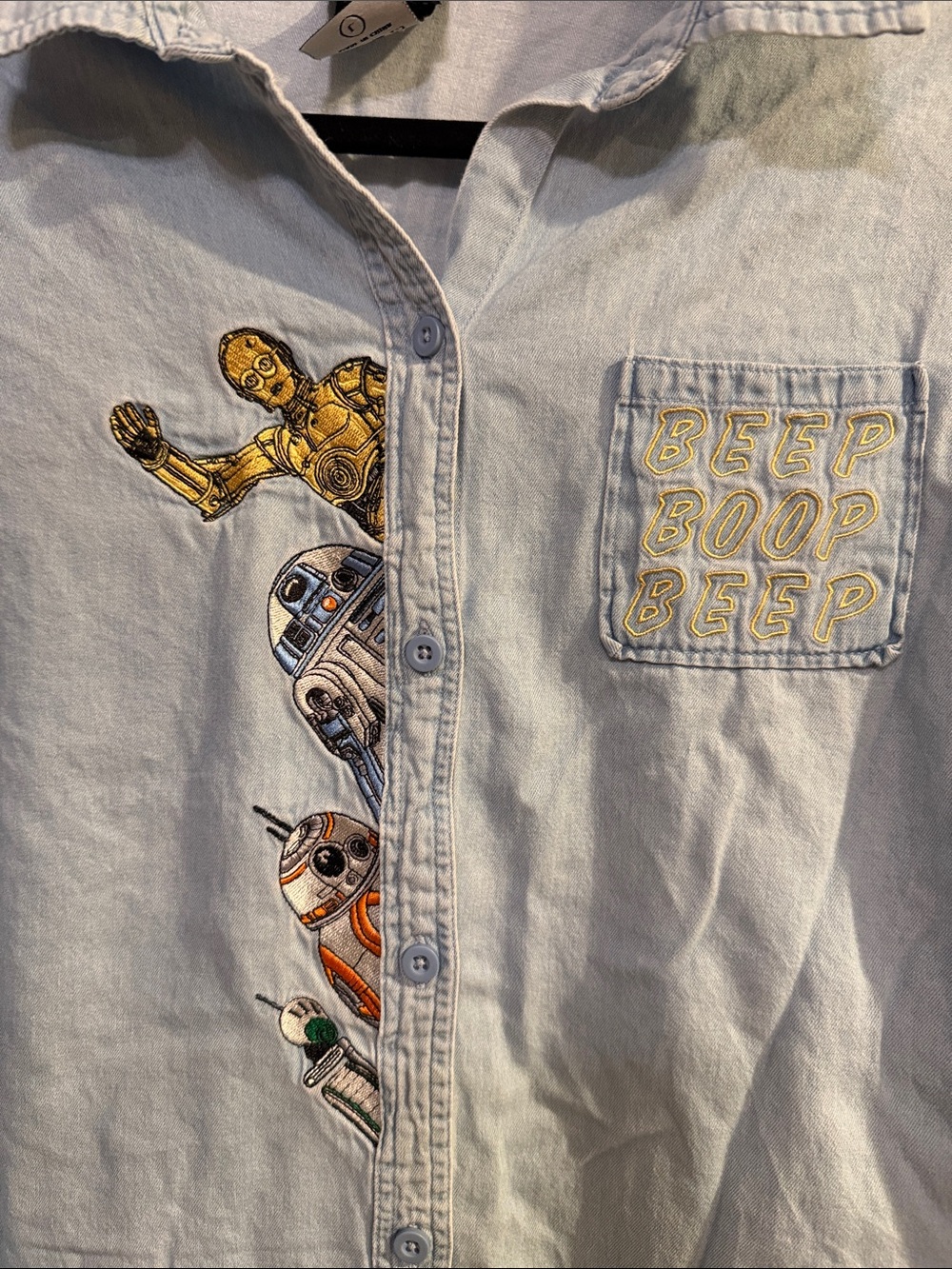 Light Blue Star Wars Embroidered Denim-Style Button-Up Shirt - Picture 2 of 4